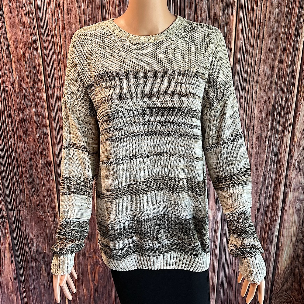 Zara size large cream gray tan boho oversized crew neck knit sweater